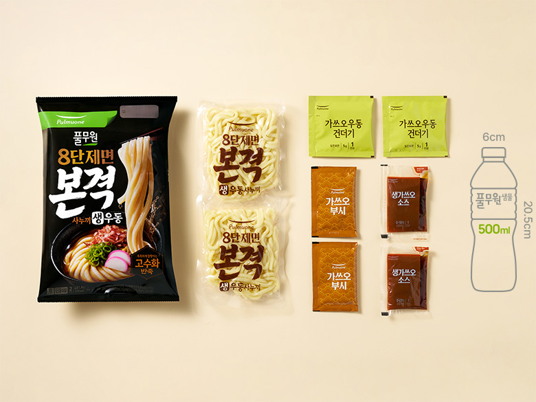 크기 비교 — 제품 패키지와 500ml 생수병 실루엣(00cm x 00cm)