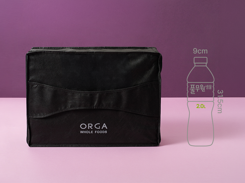 크기 비교 — 제품 패키지와 500ml 생수병 실루엣(00cm x 00cm)
