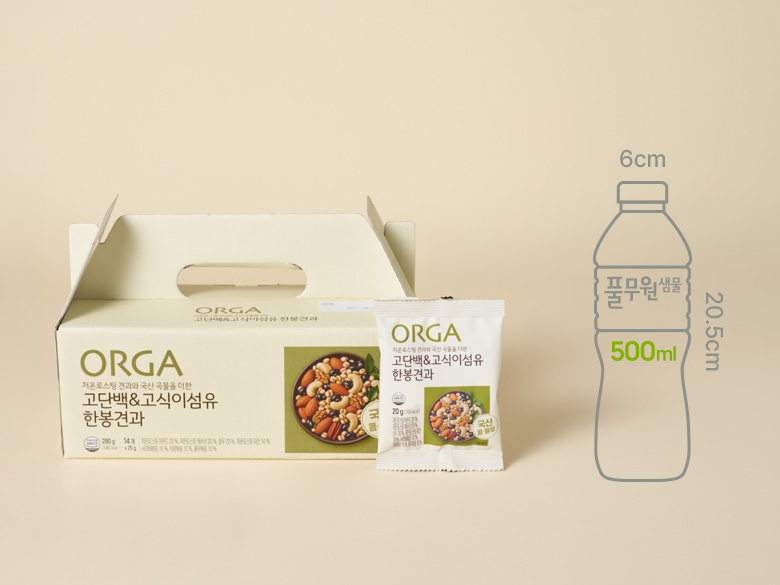 크기 비교 — 제품 패키지와 500ml 생수병 실루엣(00cm x 00cm)