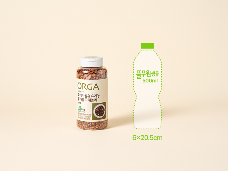 크기 비교 — 제품 패키지와 500ml 생수병 실루엣(00cm x 00cm)