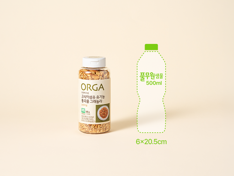 크기 비교 — 제품 패키지와 500ml 생수병 실루엣(00cm x 00cm)